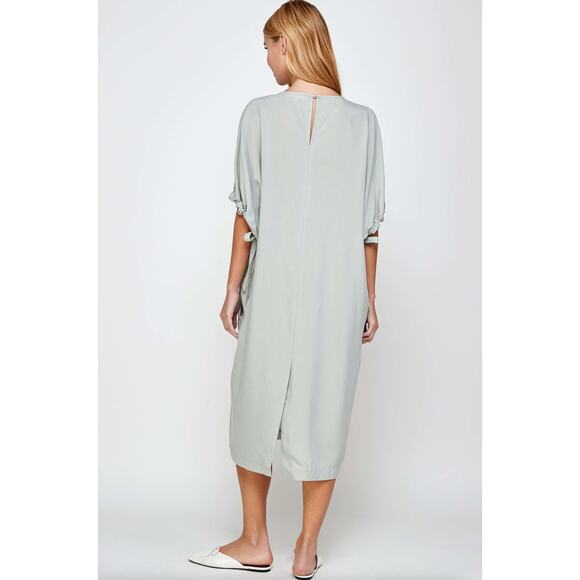 A MENTE Tie Sleeve Tencel Midi Shift Dress Moss Mint {H44} - Picture 3 of 7